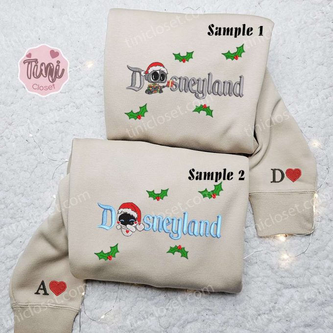 Disneyland Christmas Embroidered Couple Shirt - Eve Wall-E &Amp; Disney Characters Christmas Hoodie 2