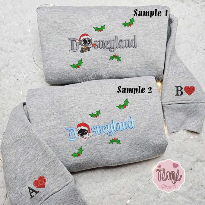 Disneyland Christmas Embroidered Couple Shirt - Eve Wall-E &Amp; Disney Characters Christmas Hoodie 3