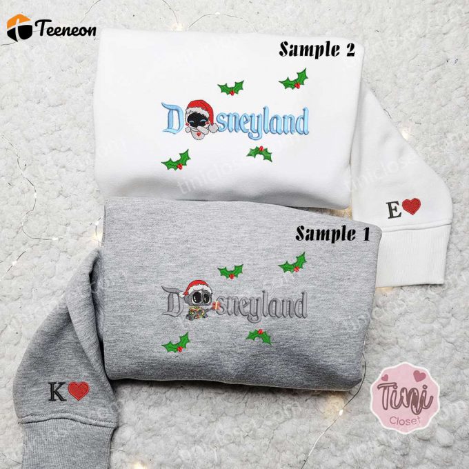 Disneyland Christmas Embroidered Couple Shirt - Eve Wall-E &Amp;Amp; Disney Characters Christmas Hoodie 1