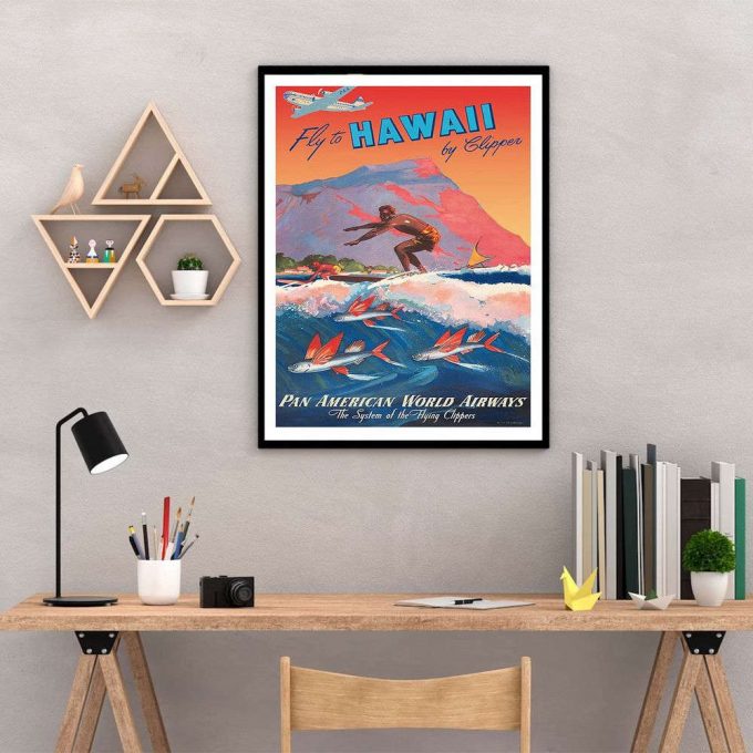 Fly To Hawaii - 1940S Vintage Surfing Travel Poster For Home Decor Gift 3