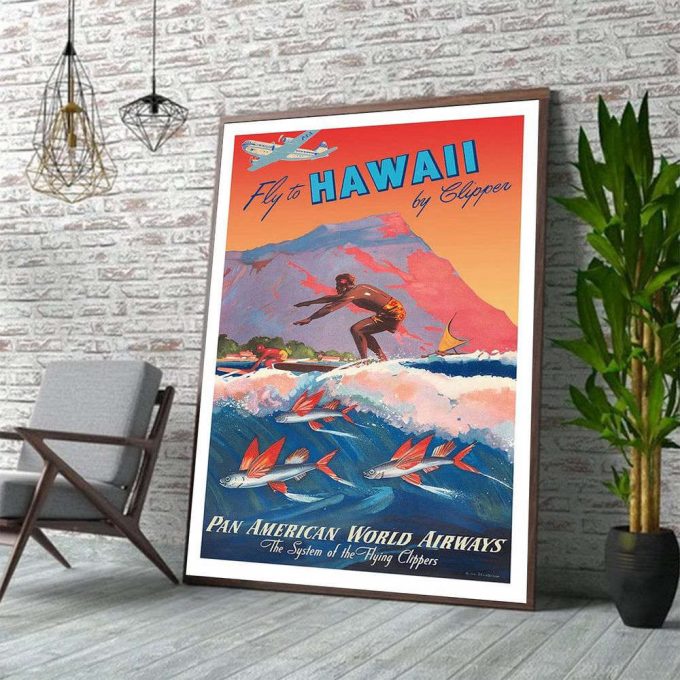 Fly To Hawaii - 1940S Vintage Surfing Travel Poster For Home Decor Gift 4