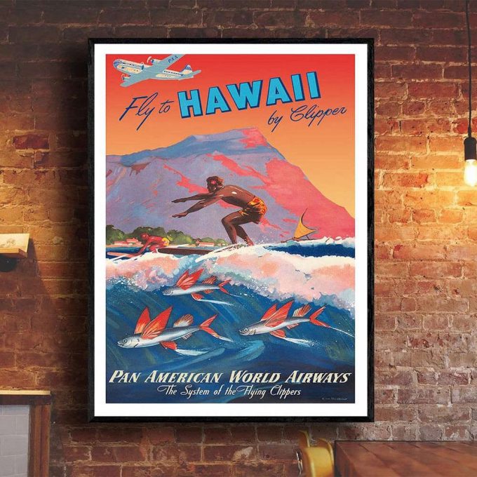 Fly To Hawaii - 1940S Vintage Surfing Travel Poster For Home Decor Gift 5