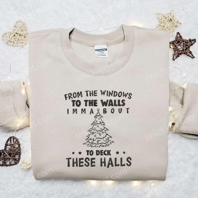 Christmas Embroidered T-Shirt: From Windows To Walls B Gift For Men Women Gift Idea 3