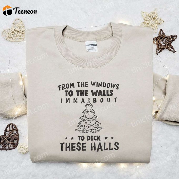 Christmas Embroidered T-Shirt: From Windows To Walls B Gift For Men Women Gift Idea 1