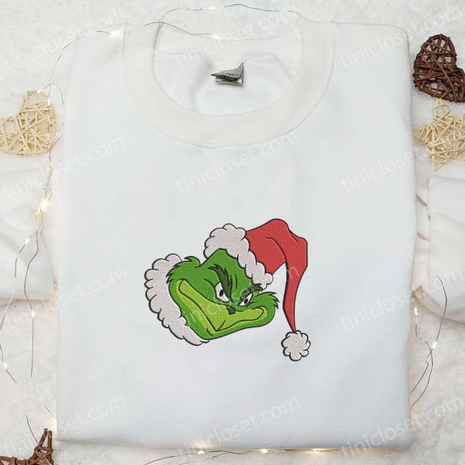 Get F Gift For Men Women With A Funny Grinch Santa Hat Embroidered Shirt - Perfect Movie Christmas Gift! 2