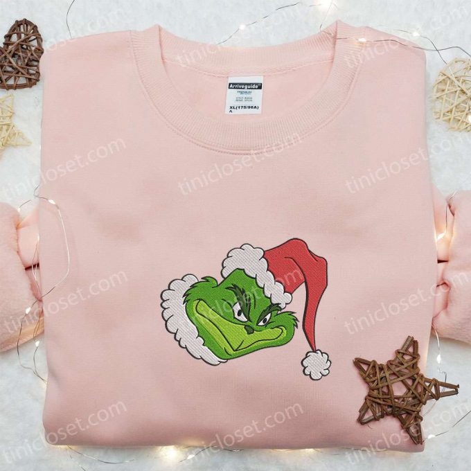 Get F Gift For Men Women With A Funny Grinch Santa Hat Embroidered Shirt - Perfect Movie Christmas Gift! 3