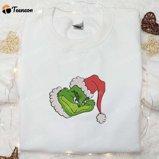 Get F Gift For Men Women With A Funny Grinch Santa Hat Embroidered Shirt - Perfect Movie Christmas Gift! 1