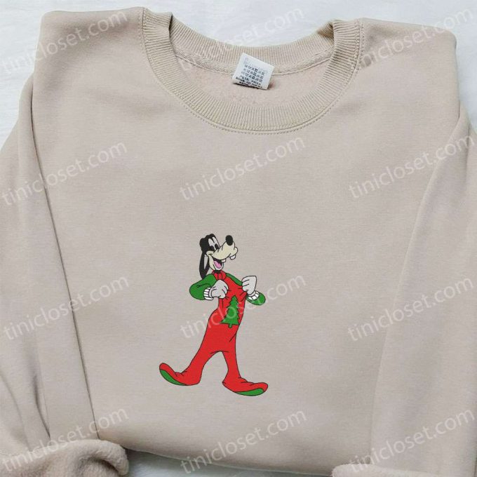 Cozy Christmas Embroidered Shirts: Goofy In Pajamas Disney Characters Hoodie &Amp; Sweatshirt 2