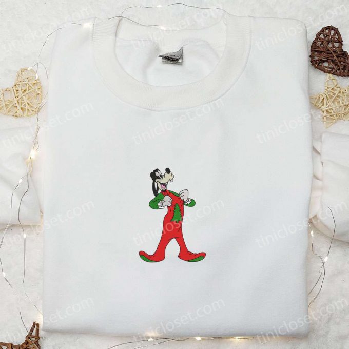 Cozy Christmas Embroidered Shirts: Goofy In Pajamas Disney Characters Hoodie &Amp; Sweatshirt 3