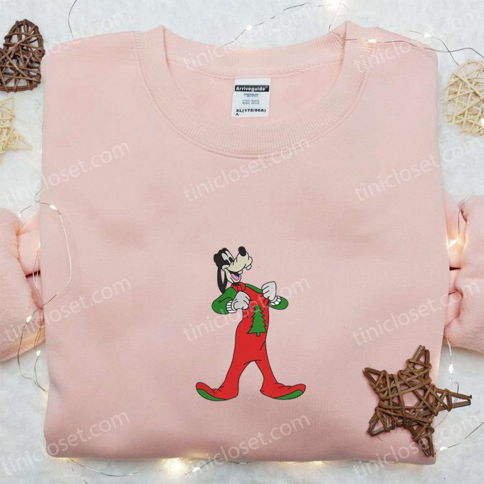 Cozy Christmas Embroidered Shirts: Goofy In Pajamas Disney Characters Hoodie &Amp; Sweatshirt 5