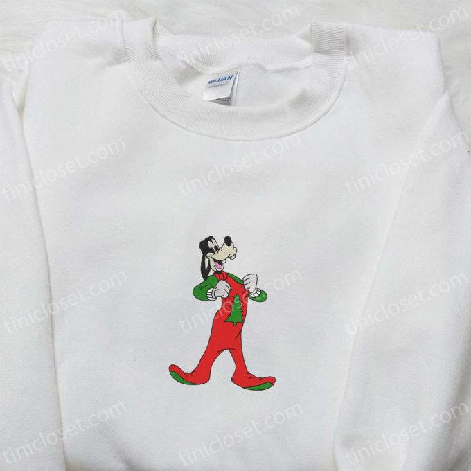 Cozy Christmas Embroidered Shirts: Goofy In Pajamas Disney Characters Hoodie &Amp; Sweatshirt 6