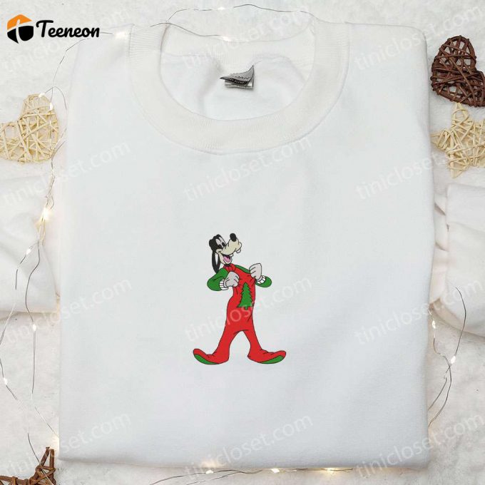 Cozy Christmas Embroidered Shirts: Goofy In Pajamas Disney Characters Hoodie &Amp;Amp; Sweatshirt 1