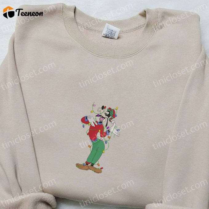 Get F Gift For Men Women With Goofy: Disney Christmas Embroidered Shirt Hoodie &Amp;Amp; Sweatshirt 1