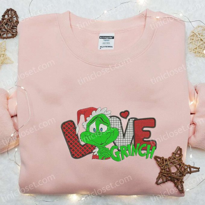 Grinch Love Embroidered Shirt &Amp; Cartoon Hoodie: F Gift For Men Women Christmas Apparel 2