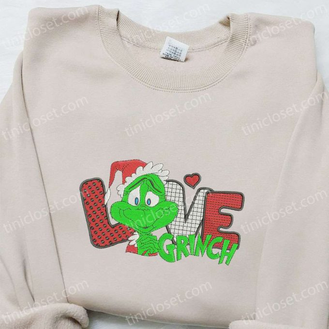 Grinch Love Embroidered Shirt &Amp; Cartoon Hoodie: F Gift For Men Women Christmas Apparel 3