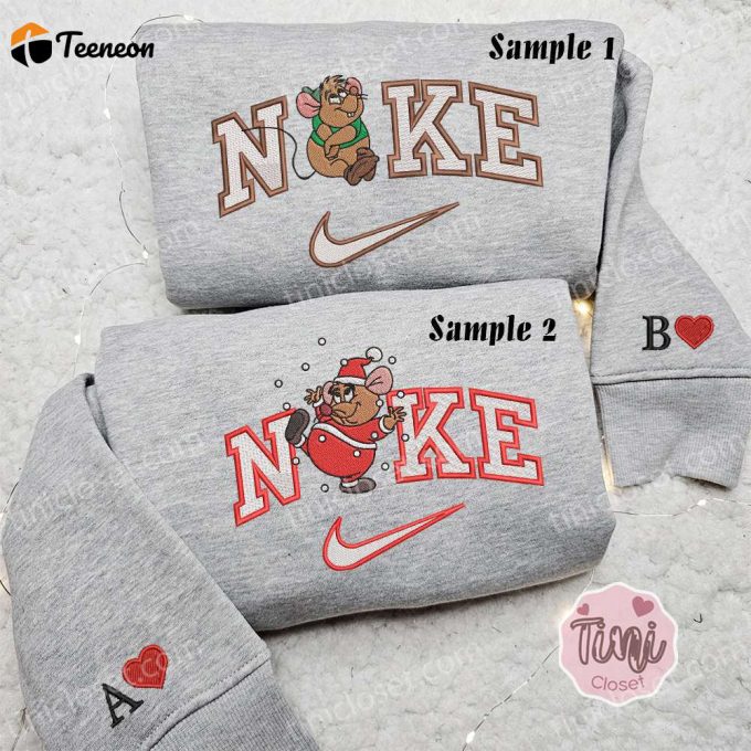 Gus Mouse Cinderella Xmas X Nike Embroidered Couple Shirt Christmas Shirt &Amp;Amp; Hoodie 1