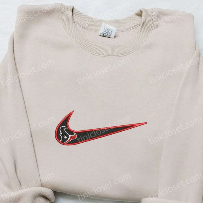 Shop Houston Texans X Nike Swoosh Embroidered Shirt Nfl Sports Hoodie &Amp; Nike Inspired Shirt 2