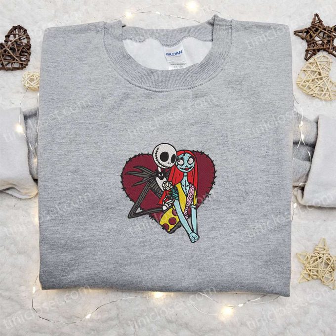 Jack And Sally Heart Embroidered Sweatshirt: Perfect Valentine S Day &Amp; Christmas Gift 2