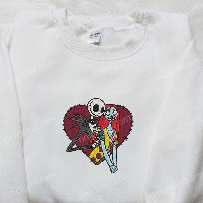 Jack And Sally Heart Embroidered Sweatshirt: Perfect Valentine S Day &Amp; Christmas Gift 3