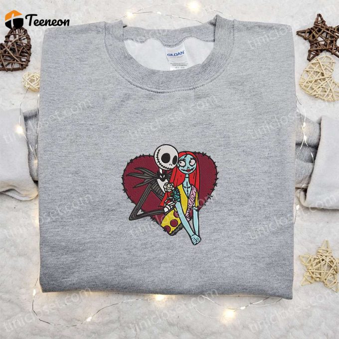 Jack And Sally Heart Embroidered Sweatshirt: Perfect Valentine S Day &Amp;Amp; Christmas Gift 1