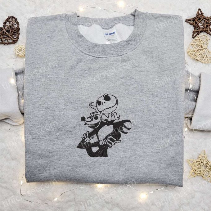 Jack Skellington And Zero Embroidered Sweatshirt: The Nightmare Before Christmas Shirt - B Gift For Men Women Halloween Gift Ideas 2