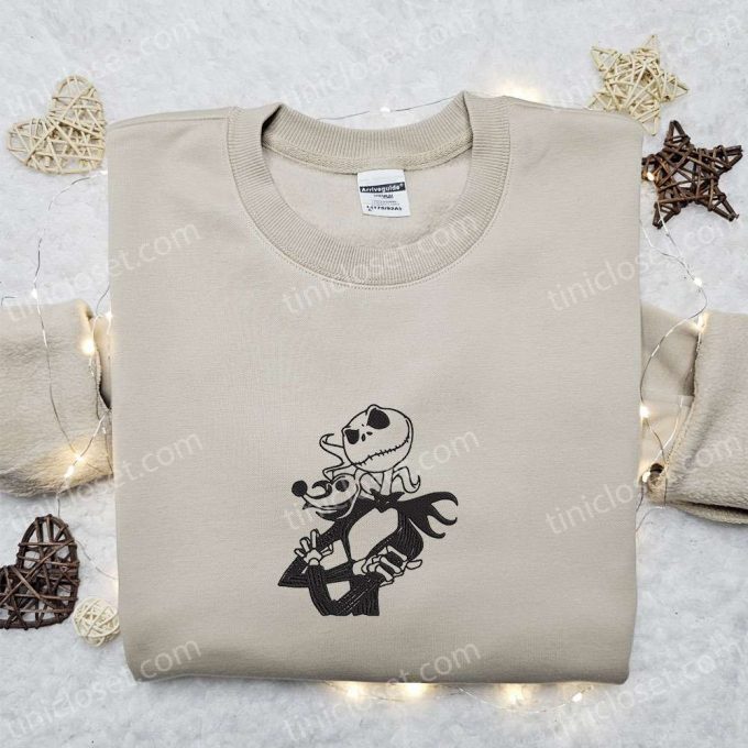 Jack Skellington And Zero Embroidered Sweatshirt: The Nightmare Before Christmas Shirt - B Gift For Men Women Halloween Gift Ideas 6