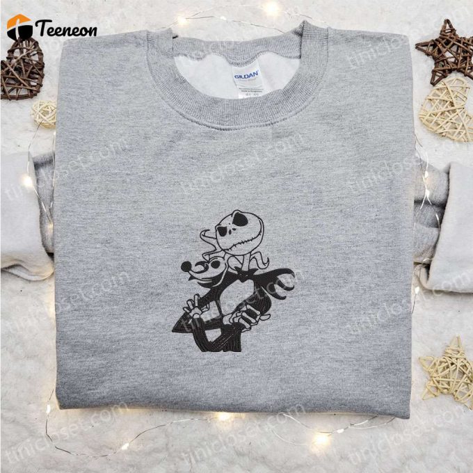 Jack Skellington And Zero Embroidered Sweatshirt: The Nightmare Before Christmas Shirt - B Gift For Men Women Halloween Gift Ideas 1