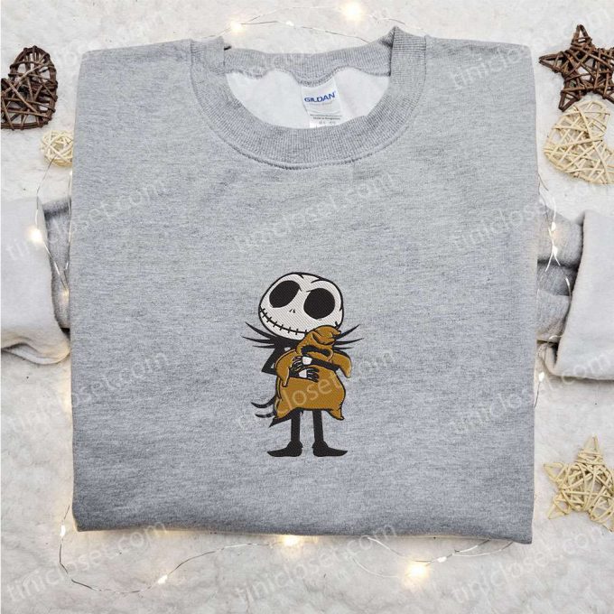 Jack Skellington Hugging Oogie Boogie Embroidered Sweatshirt - B Gift For Men Women Halloween Gift Ideas 2