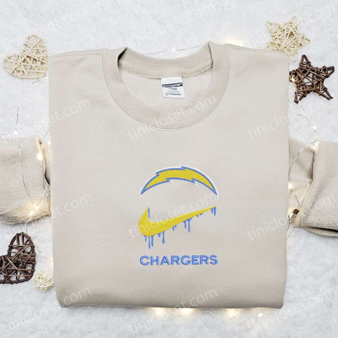 Los Angeles Chargers Nike Swoosh Drip Shirt &Amp; Nfl Embroidered Hoodie: Perfect Gift Idea For Sports Fans 2