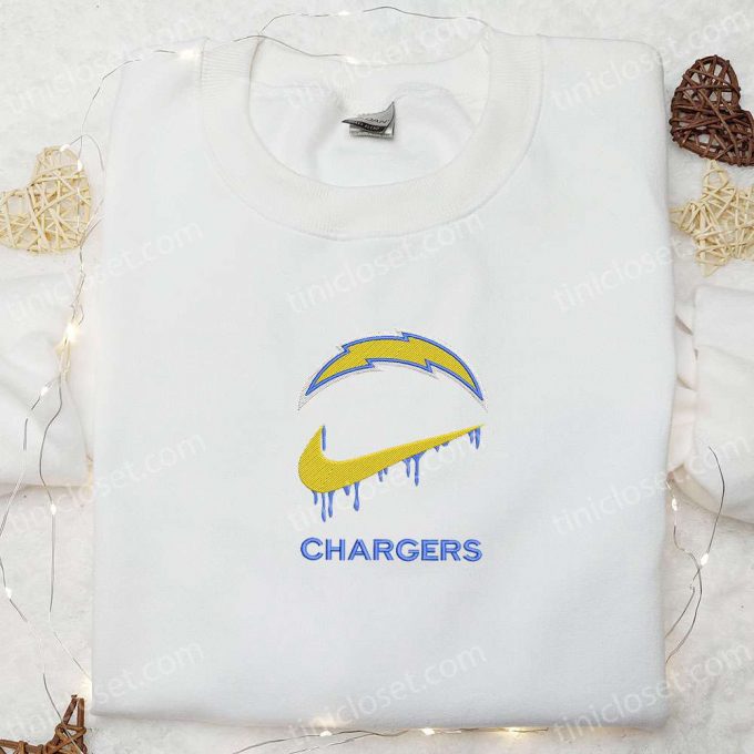 Los Angeles Chargers Nike Swoosh Drip Shirt &Amp; Nfl Embroidered Hoodie: Perfect Gift Idea For Sports Fans 3