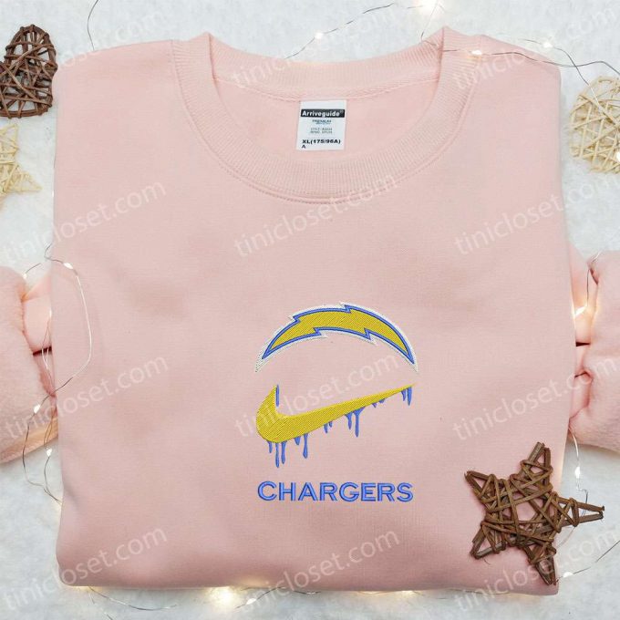 Los Angeles Chargers Nike Swoosh Drip Shirt &Amp; Nfl Embroidered Hoodie: Perfect Gift Idea For Sports Fans 4