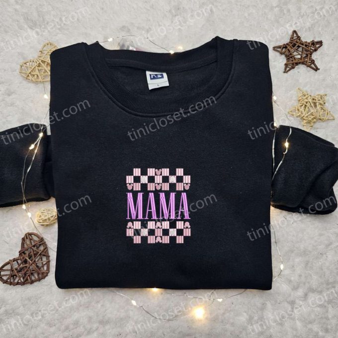 Mama Checkerboard Embroidered T-Shirt: Perfect Holiday Gift &Amp; B Gift For Men Women Mother S Day Ideas 3