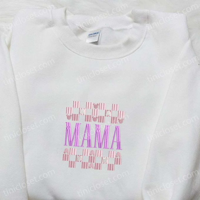 Mama Checkerboard Embroidered T-Shirt: Perfect Holiday Gift &Amp; B Gift For Men Women Mother S Day Ideas 4