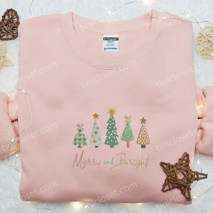 Shop F Gift For Men Women Merry And Bright Christmas Trees Embroidered Shirt &Amp; Hoodie - Perfect Christmas Gifts For Family! 3