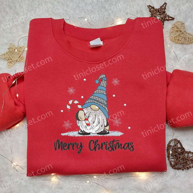 Merry Christmas Gnome Candy Cane Embroidered Shirt &Amp; Hoodie: B Gift For Men Women Family Christmas Gifts 3