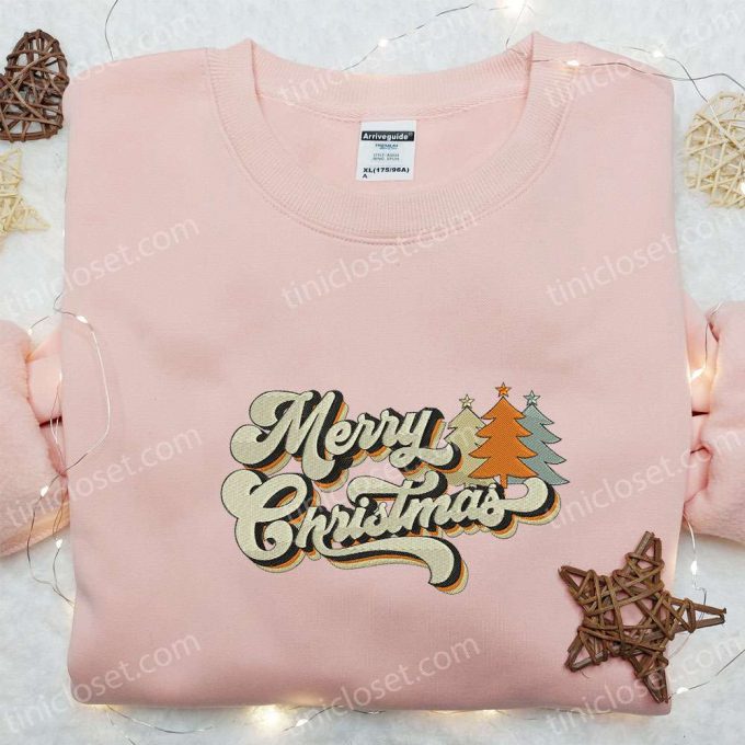 Merry Christmas Trees Embroidered Shirt &Amp; Vintage Hoodie: B Gift For Men Women Family Gifts 2