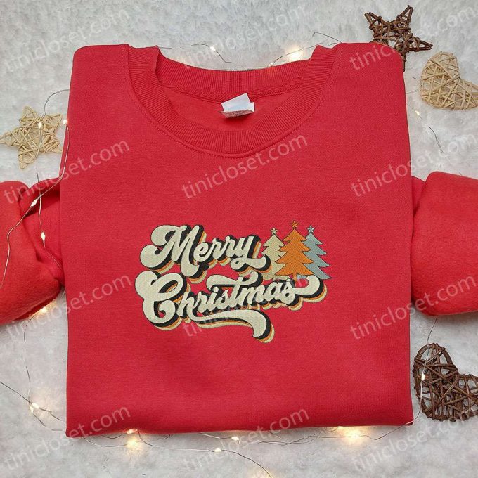 Merry Christmas Trees Embroidered Shirt &Amp; Vintage Hoodie: B Gift For Men Women Family Gifts 4