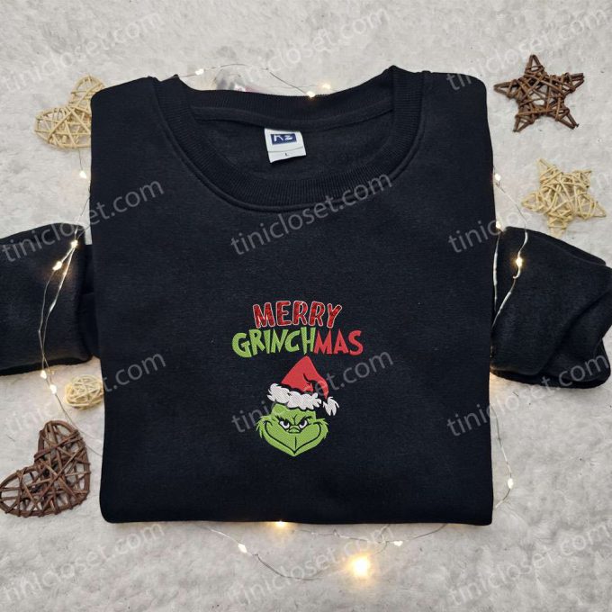 Merry Grinchmas Embroidered Shirt &Amp; Hoodie: B Gift For Men Women Christmas Gifts For Family 3