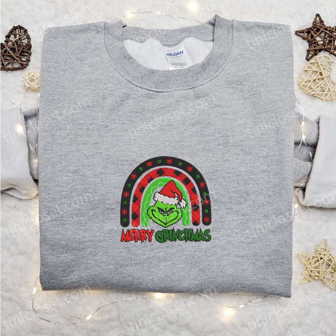 Merry Grinchmas Rainbow Embroidered Shirt &Amp; Christmas Hoodie: B Gift For Men Women Family Christmas Gifts 2