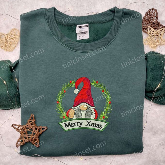 Merry Xmas Gnome Santa Embroidered Shirt &Amp; Hoodie: B Gift For Men Women Christmas Gifts For Family 2