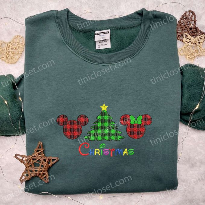 Disney Christmas Tree Plaid Embroidered Shirt &Amp; Hoodie: Perfect Family Gifts 4