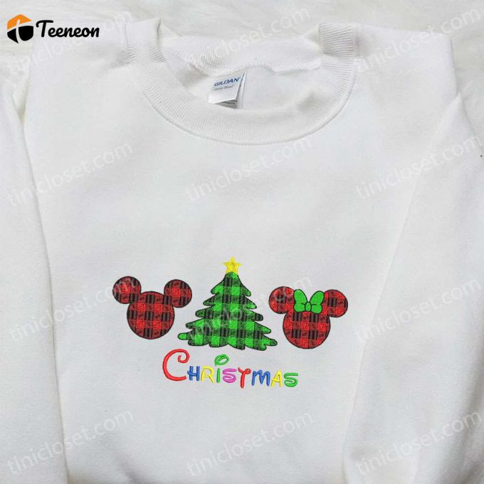 Disney Christmas Tree Plaid Embroidered Shirt &Amp;Amp; Hoodie: Perfect Family Gifts 1