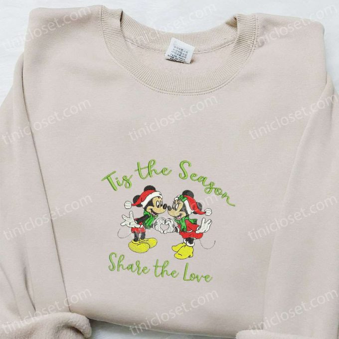 Disney Mickey And Minnie Tis The Season Embroidered Shirt &Amp; Hoodie – F Gift For Men Women Christmas Characters Apparel 3