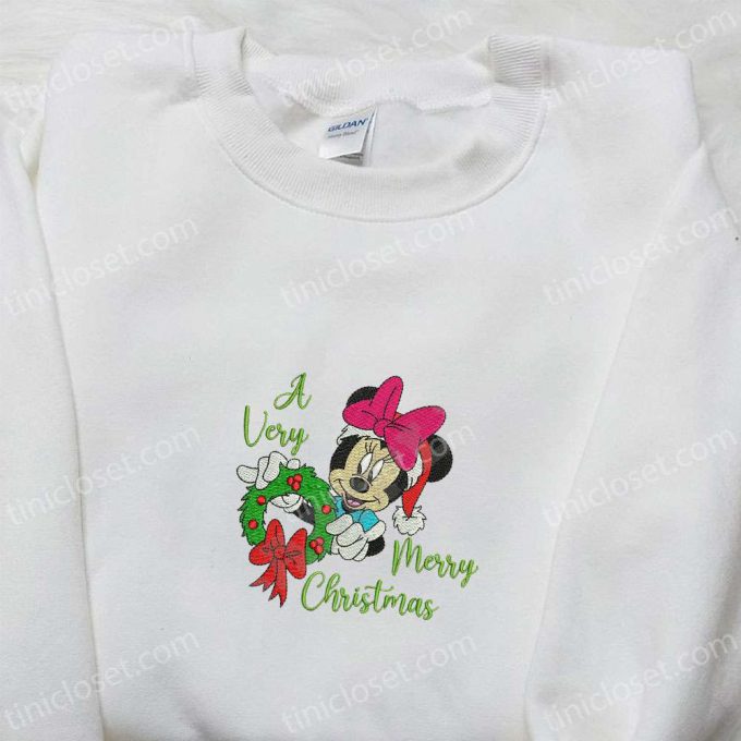 Minnie A Very Merry Christmas Wreath Shirt &Amp; Disney Characters Hoodie: B Gift For Men Women Family Gifts 2