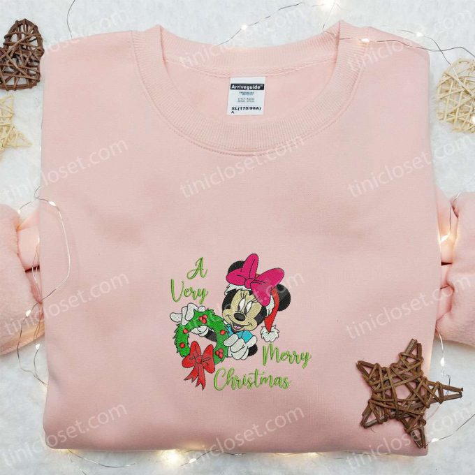 Minnie A Very Merry Christmas Wreath Shirt &Amp; Disney Characters Hoodie: B Gift For Men Women Family Gifts 5