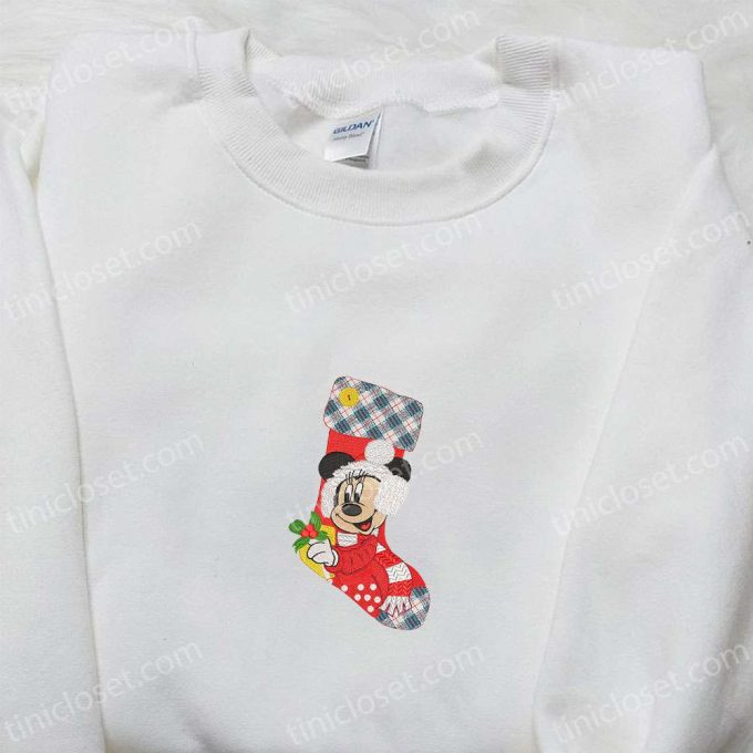 Minnie Mouse Christmas Sock Embroidered Shirt &Amp; Disney Characters Hoodie: Perfect Family Christmas Gifts 3