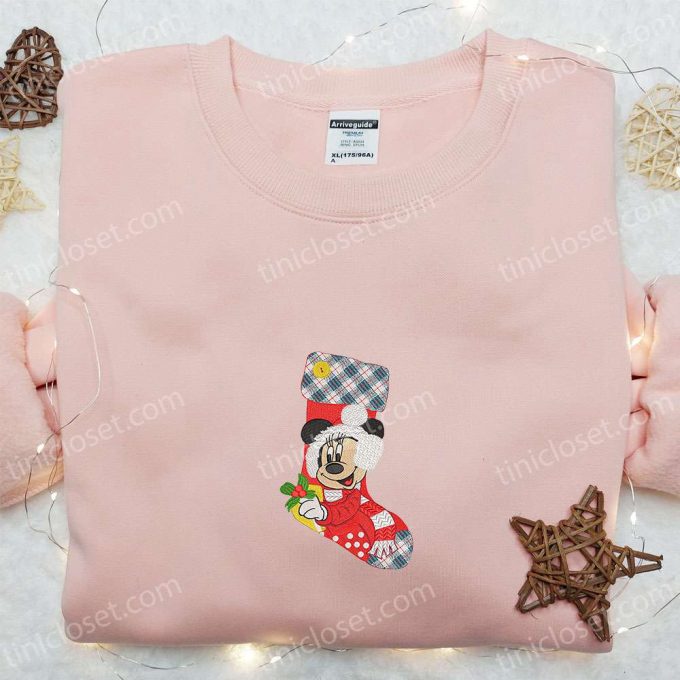 Minnie Mouse Christmas Sock Embroidered Shirt &Amp; Disney Characters Hoodie: Perfect Family Christmas Gifts 4