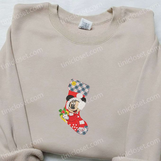 Minnie Mouse Christmas Sock Embroidered Shirt &Amp; Disney Characters Hoodie: Perfect Family Christmas Gifts 5