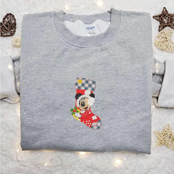 Minnie Mouse Christmas Sock Embroidered Shirt &Amp; Disney Characters Hoodie: Perfect Family Christmas Gifts 6