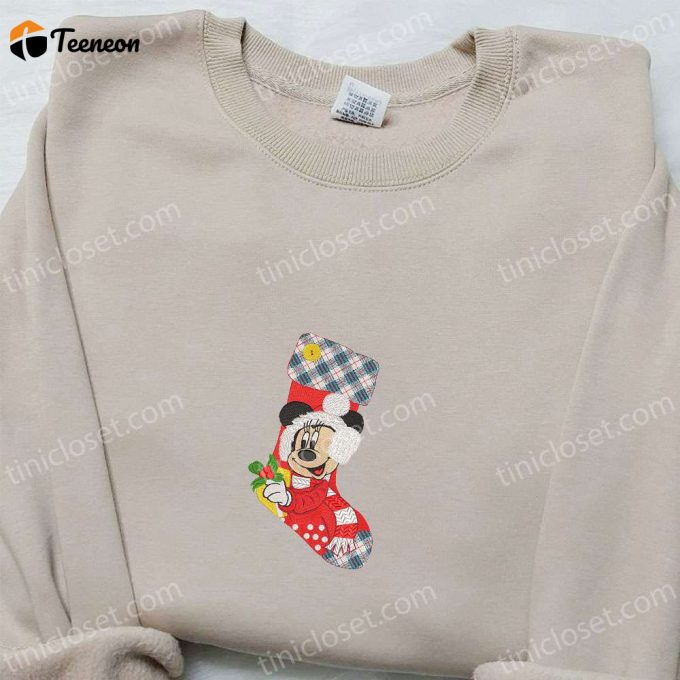 Minnie Mouse Christmas Sock Embroidered Shirt &Amp;Amp; Disney Characters Hoodie: Perfect Family Christmas Gifts 1